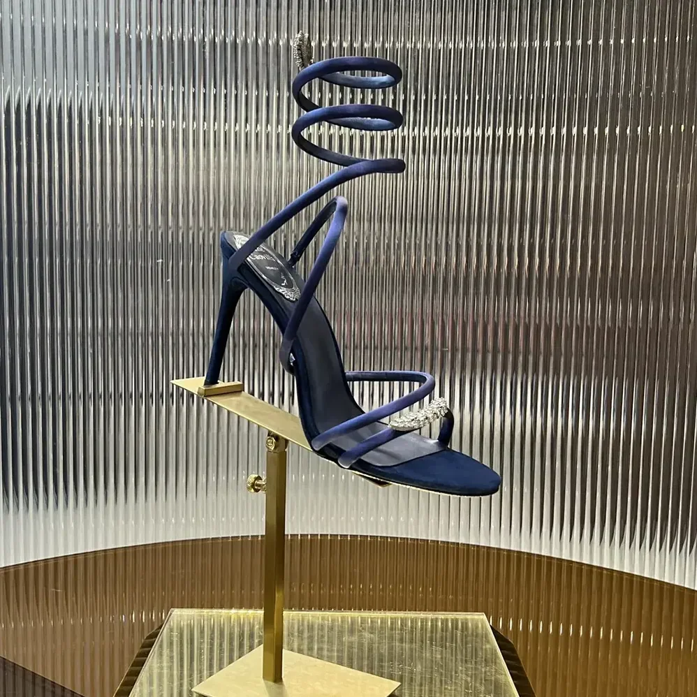 Rene Caovilla Serpente Midnight Blue Sandal with Crystals 105 for Women