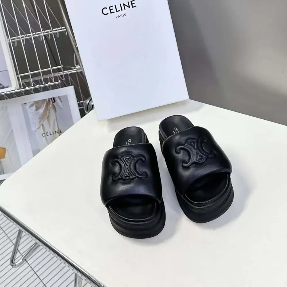 Celine Block Slide with Triomphe in Lambskin for Women in Black