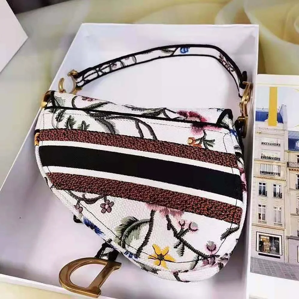 Dior Saddle Bag White Multicolor Dior Petites Fleurs Embroidery for Women Dior Saddle Bag White Multicolor Dior Petites Fleurs Embroidery for Women