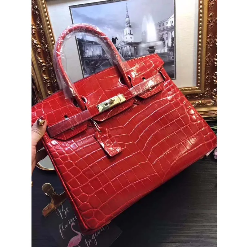 Hermes Birkin 30 Bag in Alligator Leather with Gold Hardware in Red