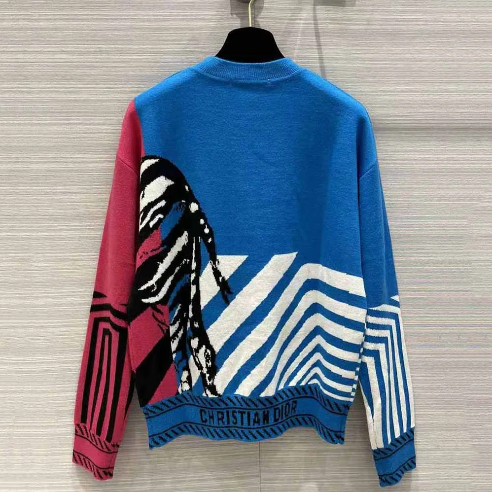 Dior Sweater Bright Blue and Pink D-Jungle Pop Double for Women in Sided Technical Cashmere