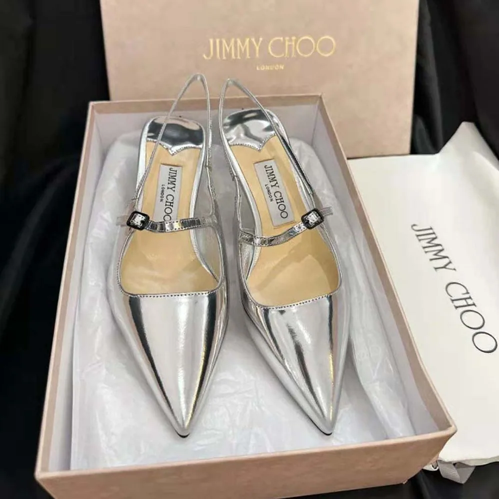 Jimmy Choo Didi 45 Silver Liquid Metal Leather Pointed Pumps for Women