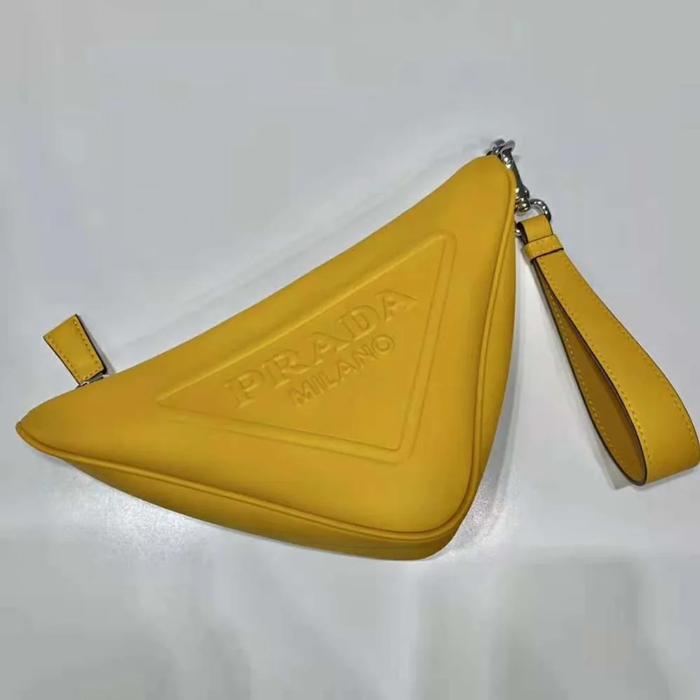 Prada Leather Triangle Leather Pouch for Women in Yellow
