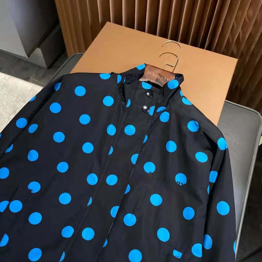 Burberry Polka Dot Nylon Jacquard Funnel Neck Jacket for Women Burberry Polka Dot Nylon Jacquard Funnel Neck Jacket for Women