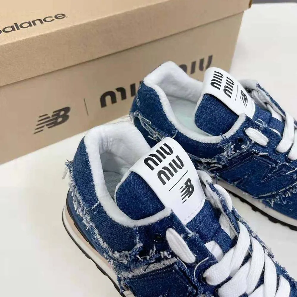 Miu Miu New Balance 574 x Miu Miu Denim Sneakers for Women in Blue Miu Miu New Balance 574 x Miu Miu Denim Sneakers for Women in Blue