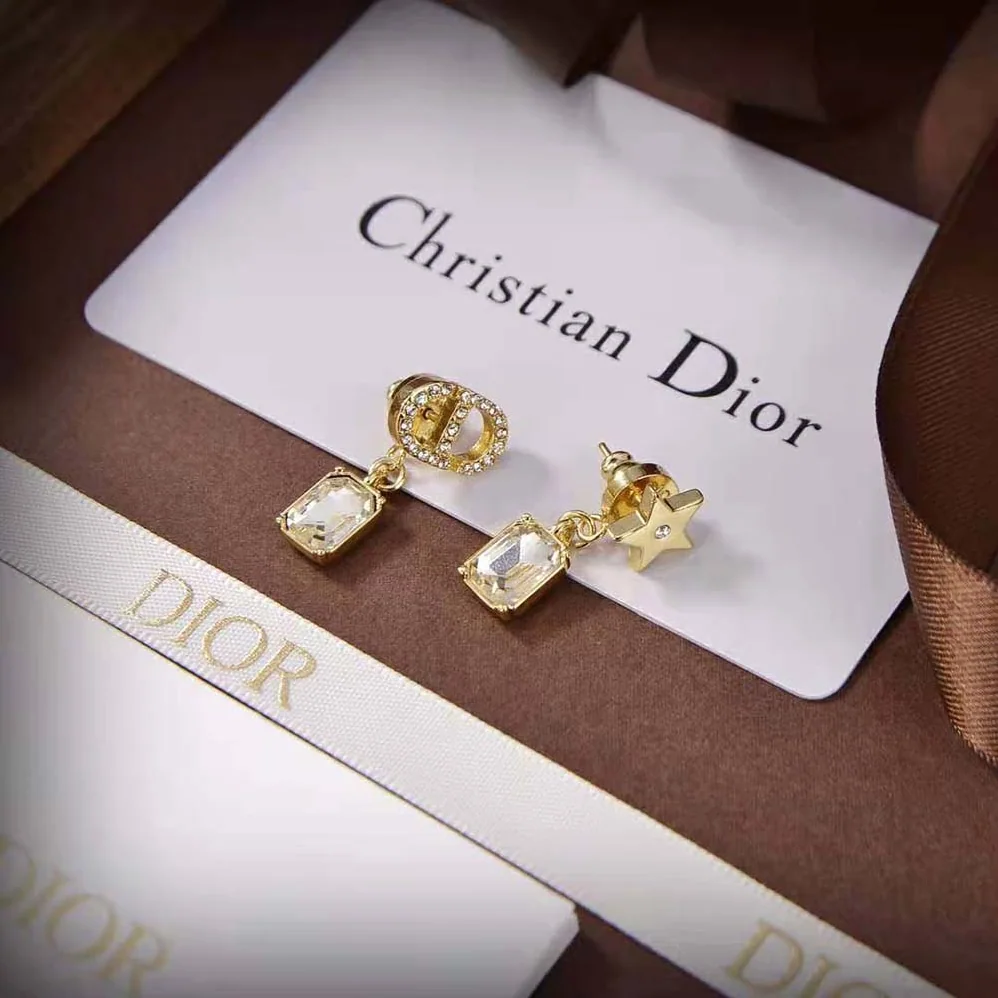 Dior Petit CD Earrings Gold-Finish Metal and White Crystals for Women