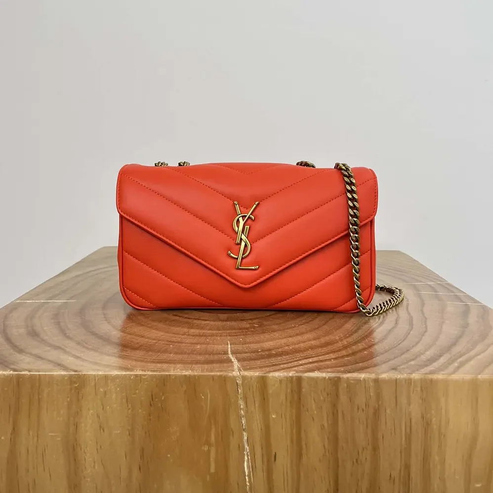 Saint Laurent YSL Loulou Small in Matelasse Lambskin for Women in Orange