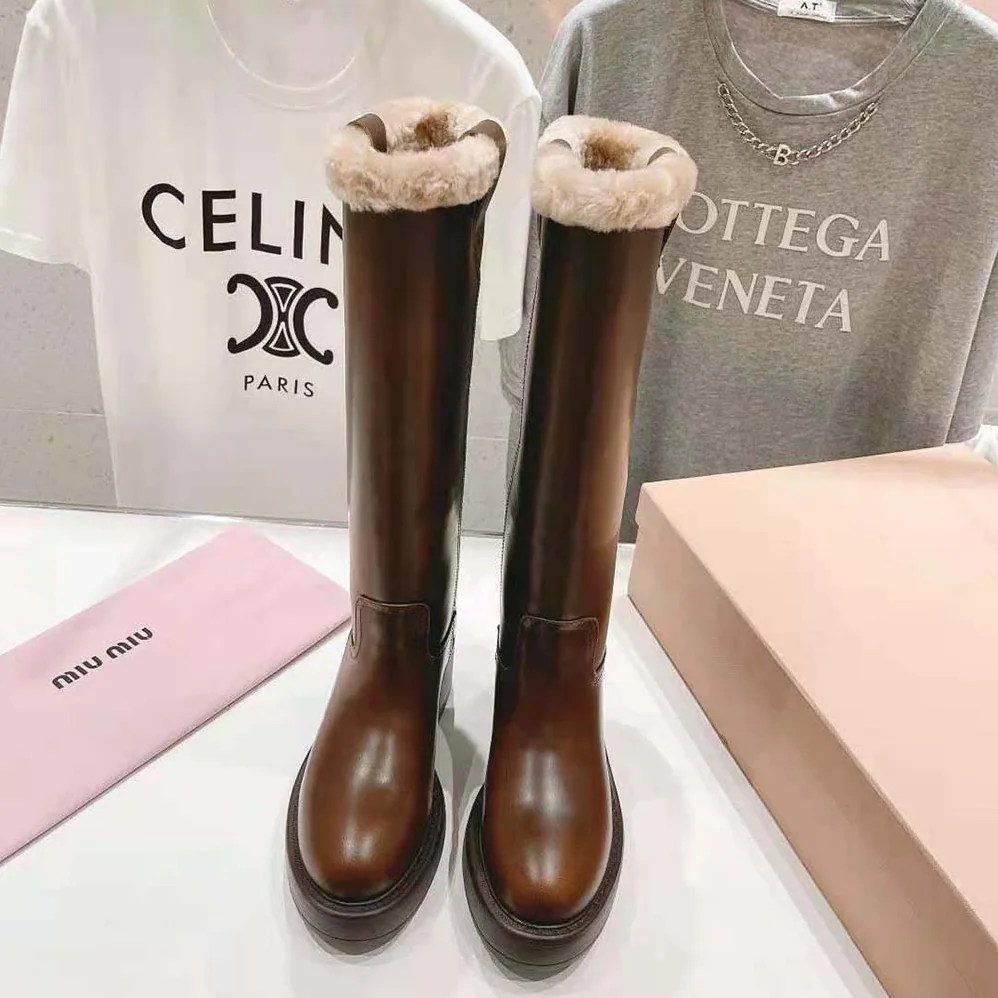 Miu Miu Fumé Leather Boots for Women in Brown Miu Miu Fumé Leather Boots for Women in Brown