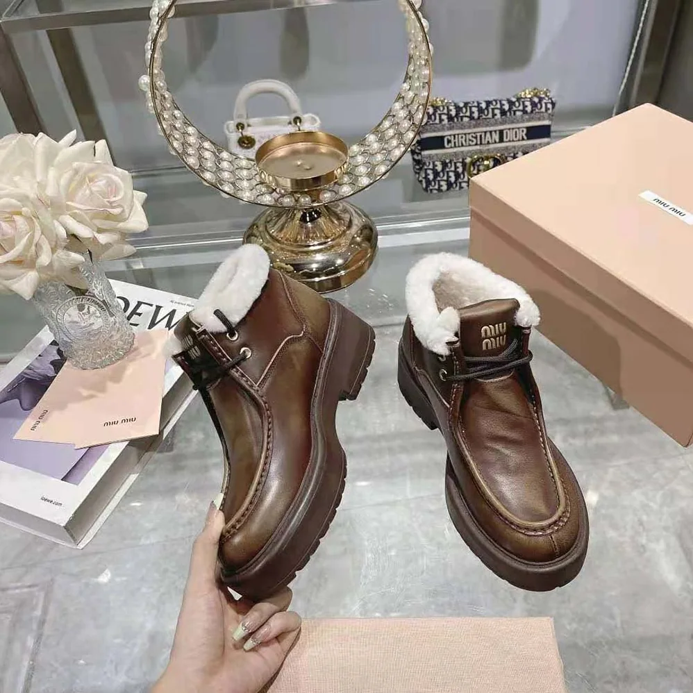Miu Miu Fumé Leather Booties for Women in Brown Miu Miu Fumé Leather Booties for Women in Brown