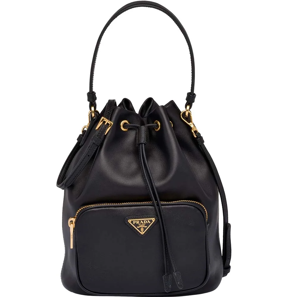 Prada Leather Bucket Shoulder Bag for Women in Black