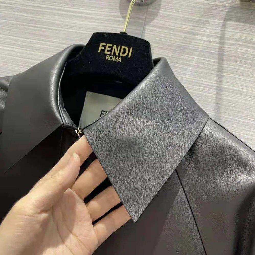 Fendi Black Waxed Leather Jacket for Women