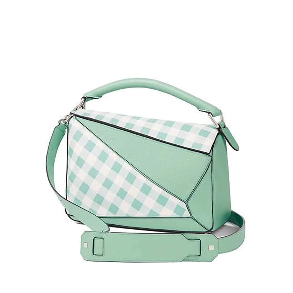 Loewe Puzzle Gingham Bag in Calfskin for Women in Lime Loewe Puzzle Gingham Bag in Calfskin for Women in Lime