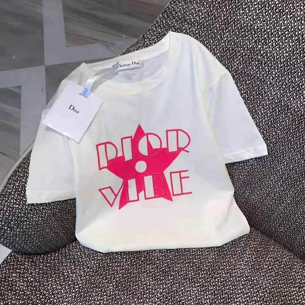Dior Vibe T-shirt Ecru and Fluorescent Pink Cotton and Linen Jersey for Women
