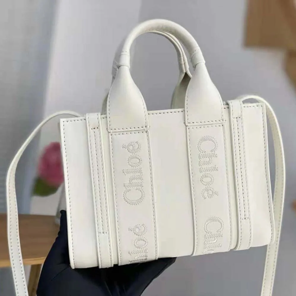 Chloe Small Woody Tote Bag with Embroidered Chloé Logo for Women in White