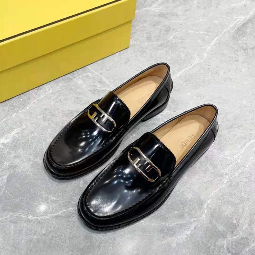 Fendi Black Leather Loafers with Fendi O'Lock Motif for Men Fendi Black Leather Loafers with Fendi O'Lock Motif for Men