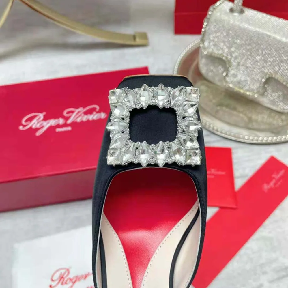 Roger Vivier Mules Rhinestone Buckle in Satin for Women Roger Vivier Mules Rhinestone Buckle in Satin for Women