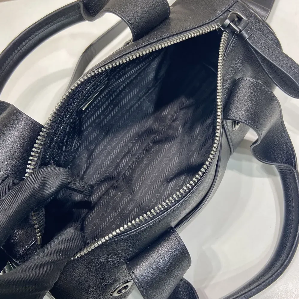 Prada Route Large Leather Top-Handle Bag for Women in Black