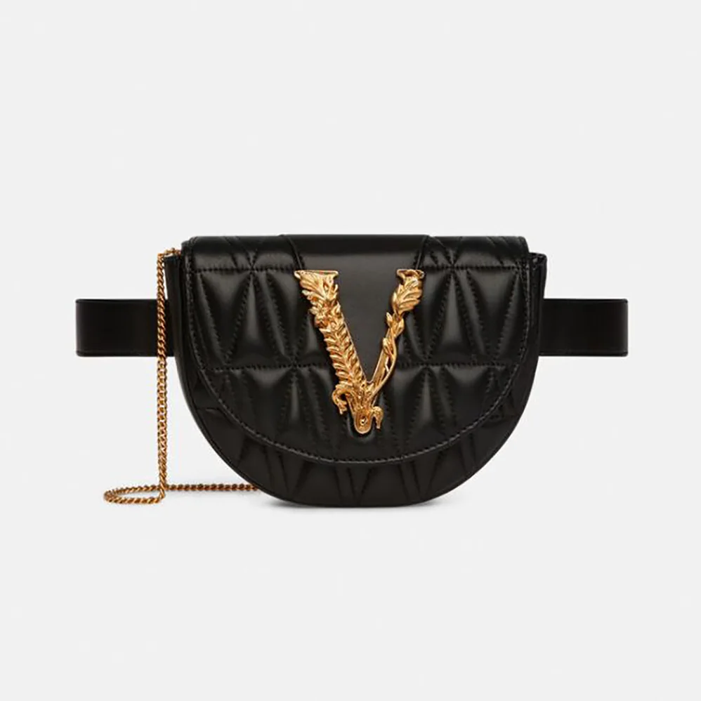 Versace Virtus Quilted Belt Bag in Calfskin Leather for Women in Black Versace Virtus Quilted Belt Bag in Calfskin Leather for Women in Black
