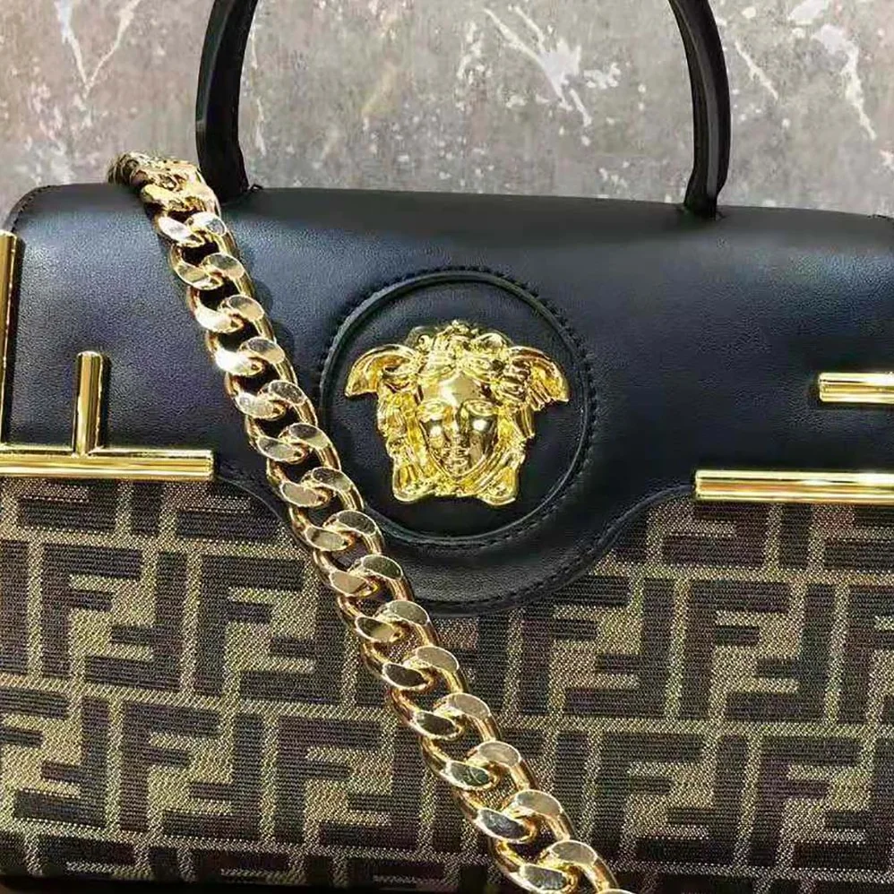 Fendi Fendace La Medusa Medium Handbag for Women in Brown Fendi Fendace La Medusa Medium Handbag for Women in Brown