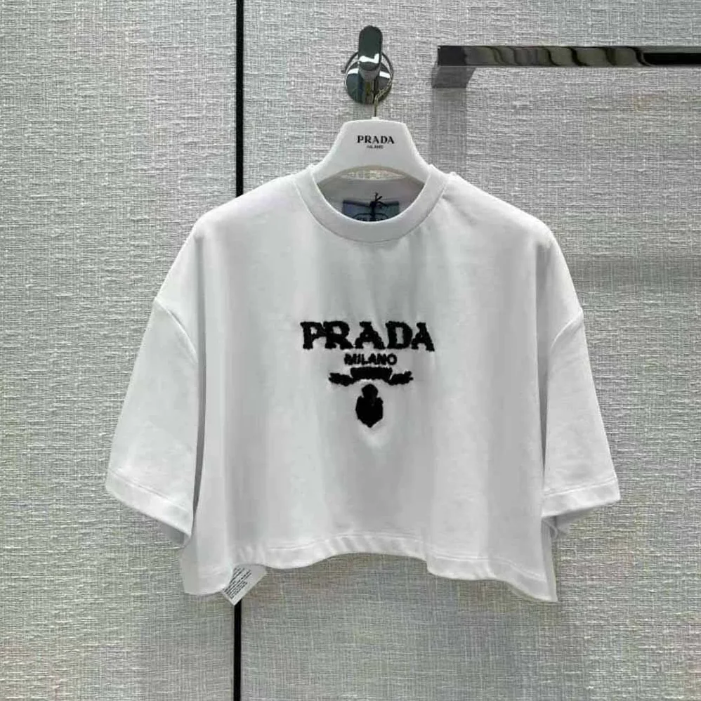 Prada Embroidered Interlock Crop T-shirt for Women in White