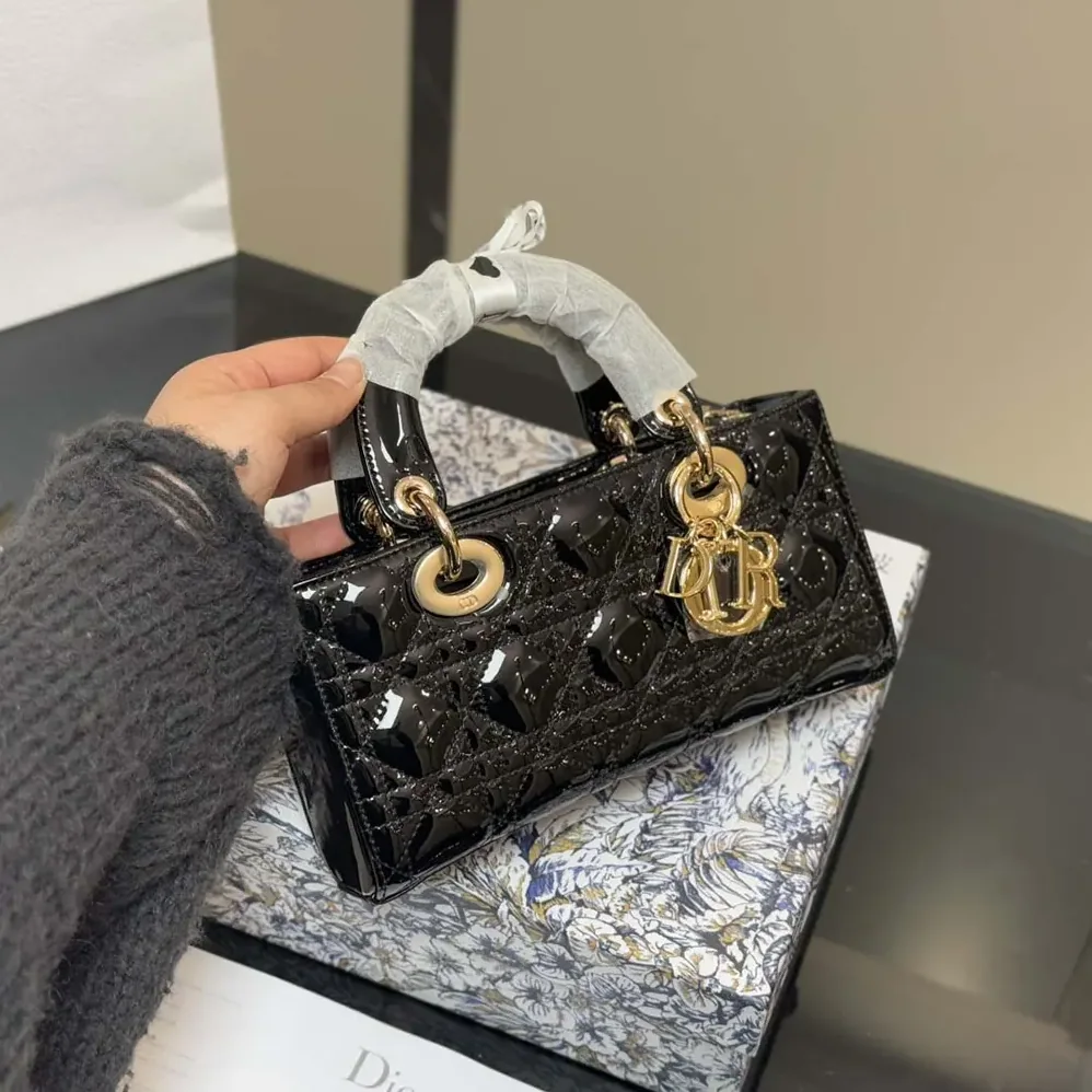 Dior Small Lady D-Joy Bag Black Patent Cannage Calfskin for Women