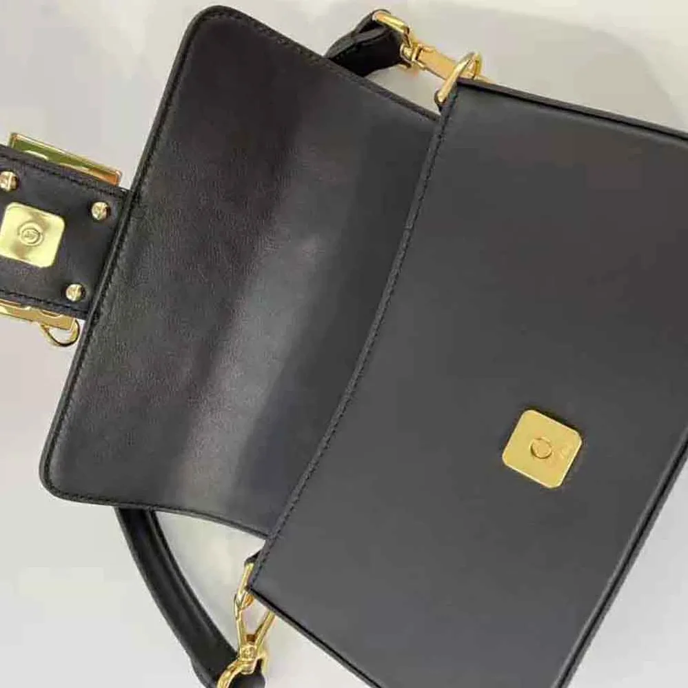 Fendi Brooch Mini Baguette Fendace Black Leather Bag for Women Fendi Brooch Mini Baguette Fendace Black Leather Bag for Women