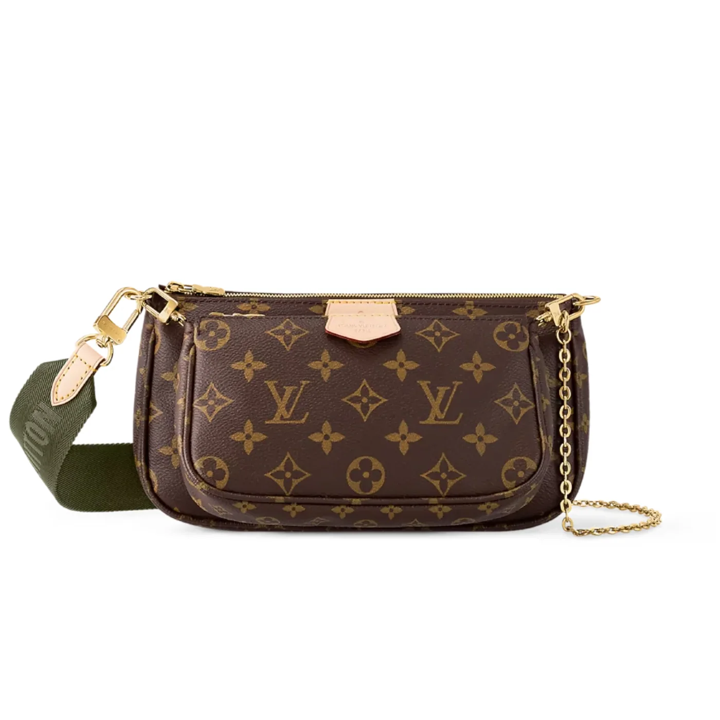 Louis Vuitton Multi Pochette Accessoire Shoulder Bag / Khaki Monogram Canvas Gold Hardware