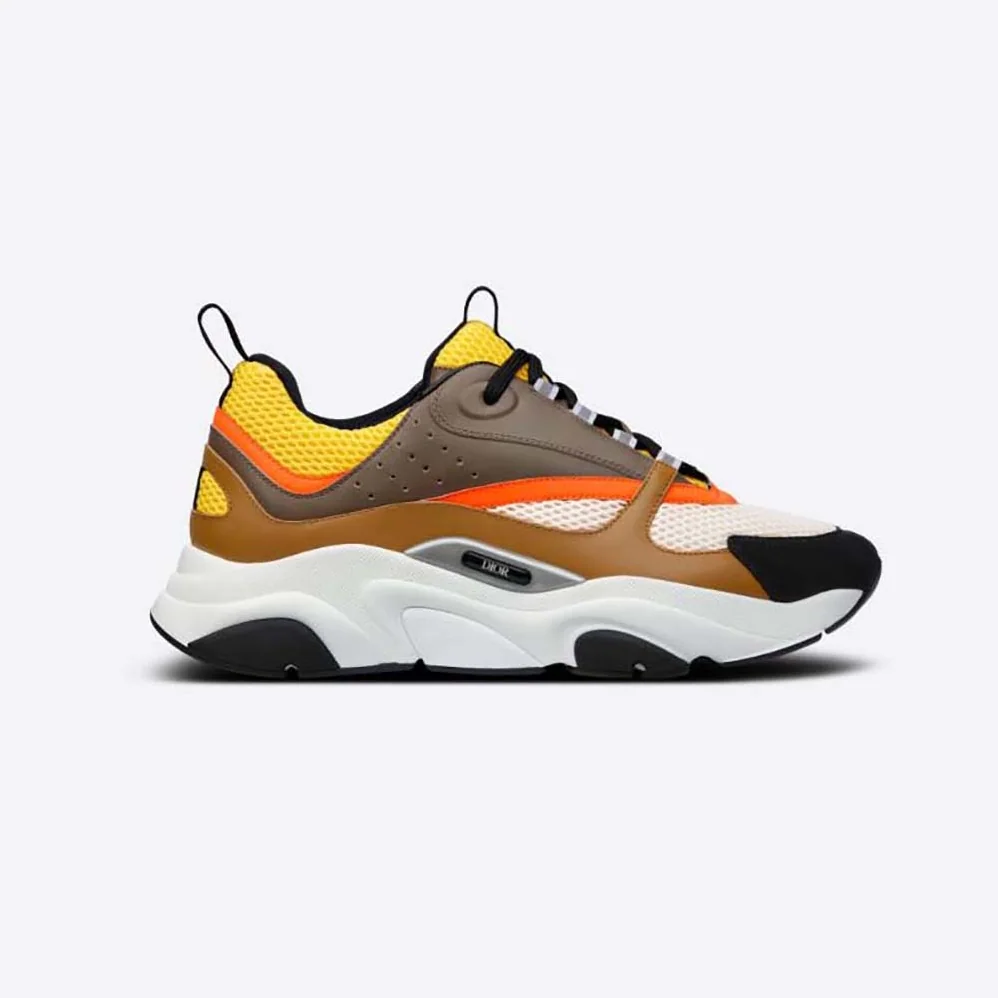 Dior B22 Sneaker Yellow and White Technical Mesh with Ebony and Camel Smooth Calfskin for Men