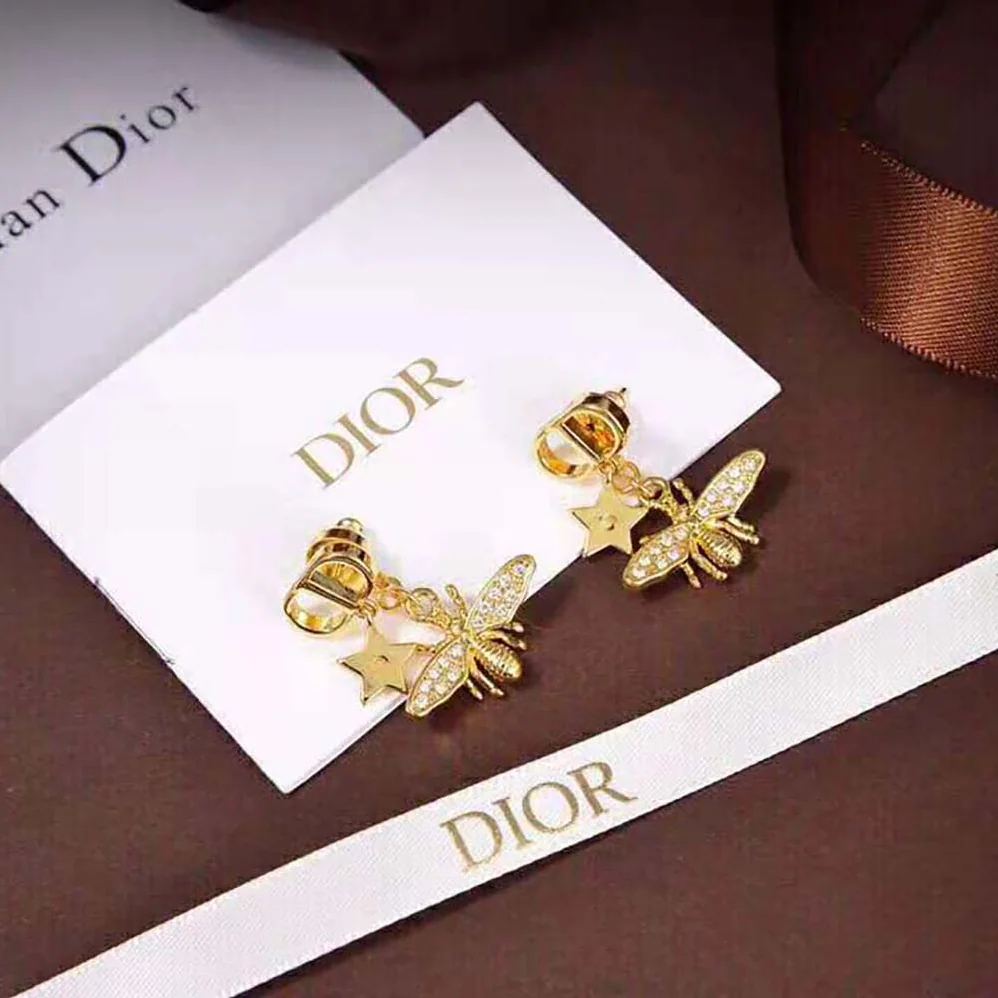 Dior Petit CD Earrings Gold-Finish Metal and White Crystals for Women Dior Petit CD Earrings Gold-Finish Metal and White Crystals for Women