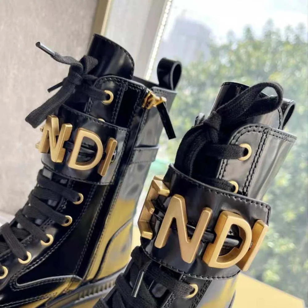 Fendi Fendigraphy Black Leather Biker Boots for Women Fendi Fendigraphy Black Leather Biker Boots for Women