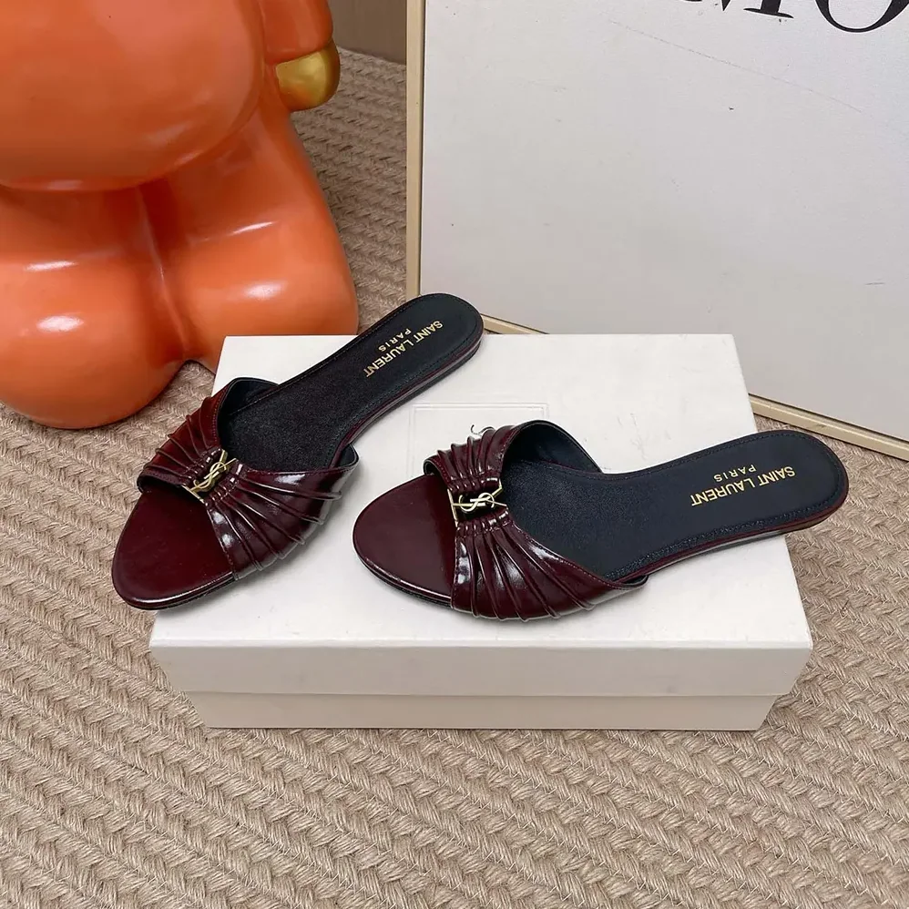 Saint Laurent YSL Babylone Slides In Smooth Leather Bordeaux for Women