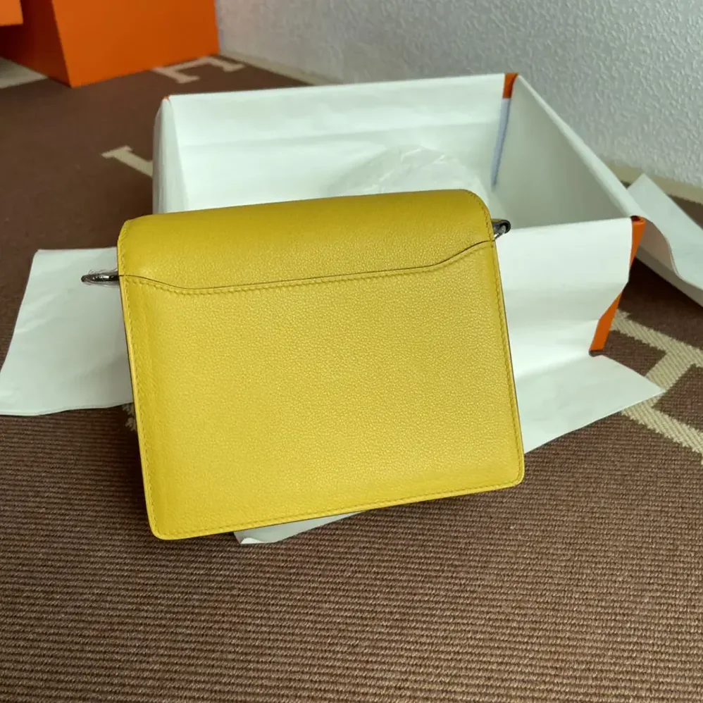 Hermes Roulis Mini Bag in Evercolor Calfskin for Women in Yellow/Gold Hermes Roulis Mini Bag in Evercolor Calfskin for Women in Yellow/Gold