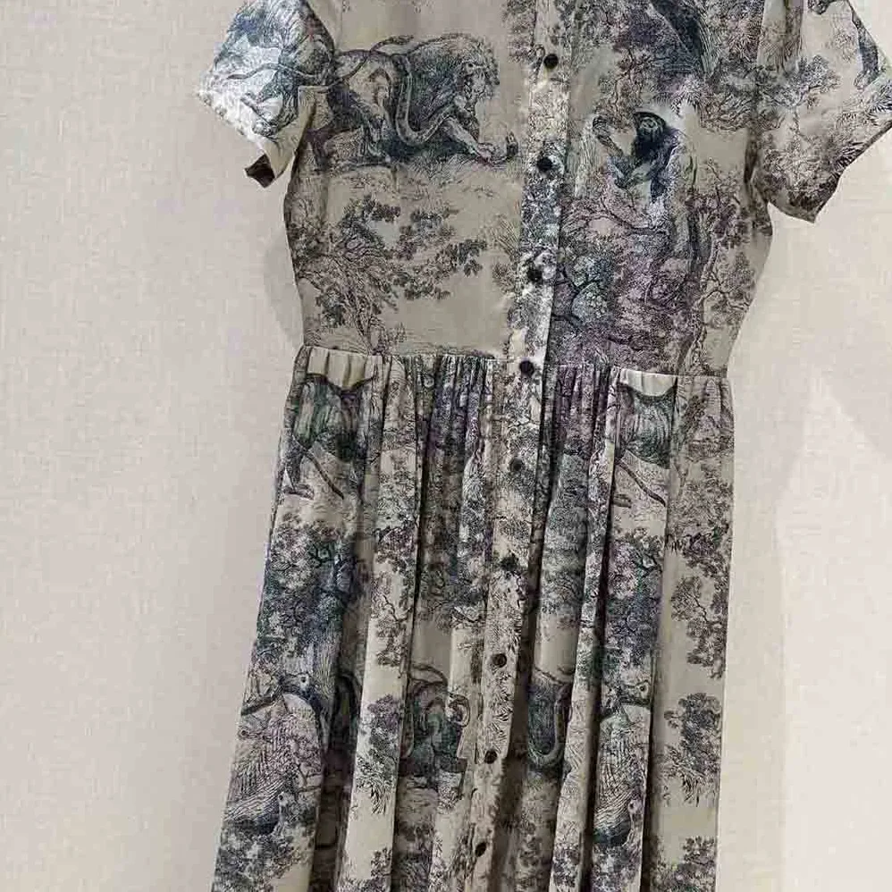 Dior Shirt Dress Hazelnut Cotton Voile with Toile de Jouy Motif for Women Dior Shirt Dress Hazelnut Cotton Voile with Toile de Jouy Motif for Women