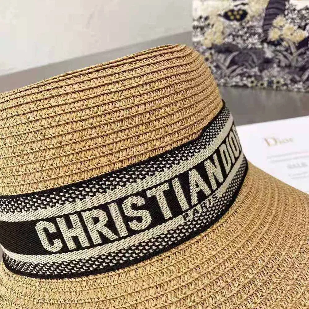 Dior Dioresort Small Brim Hat Natural Straw and Dark Blue Embroidered Band for Women Dior Dioresort Small Brim Hat Natural Straw and Dark Blue Embroidered Band for Women
