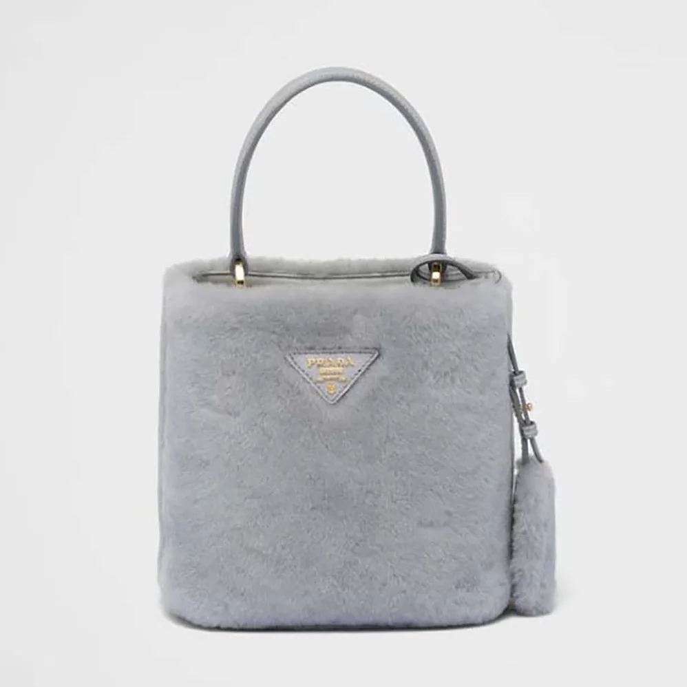 Prada Panier Shearling Mini-Bag for Women in Silver Prada Panier Shearling Mini-Bag for Women in Silver