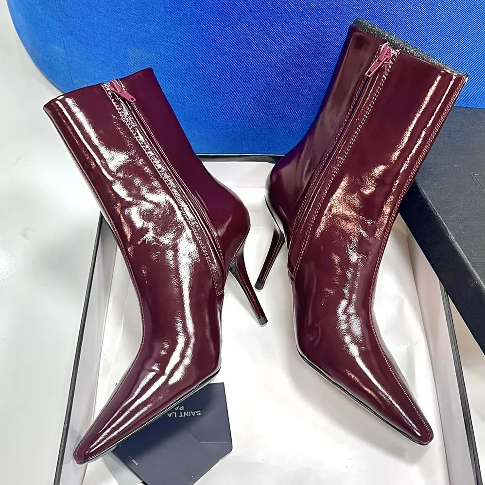 Saint Laurent YSL Ashley Booties In Smooth Leather Bordeaux for Women