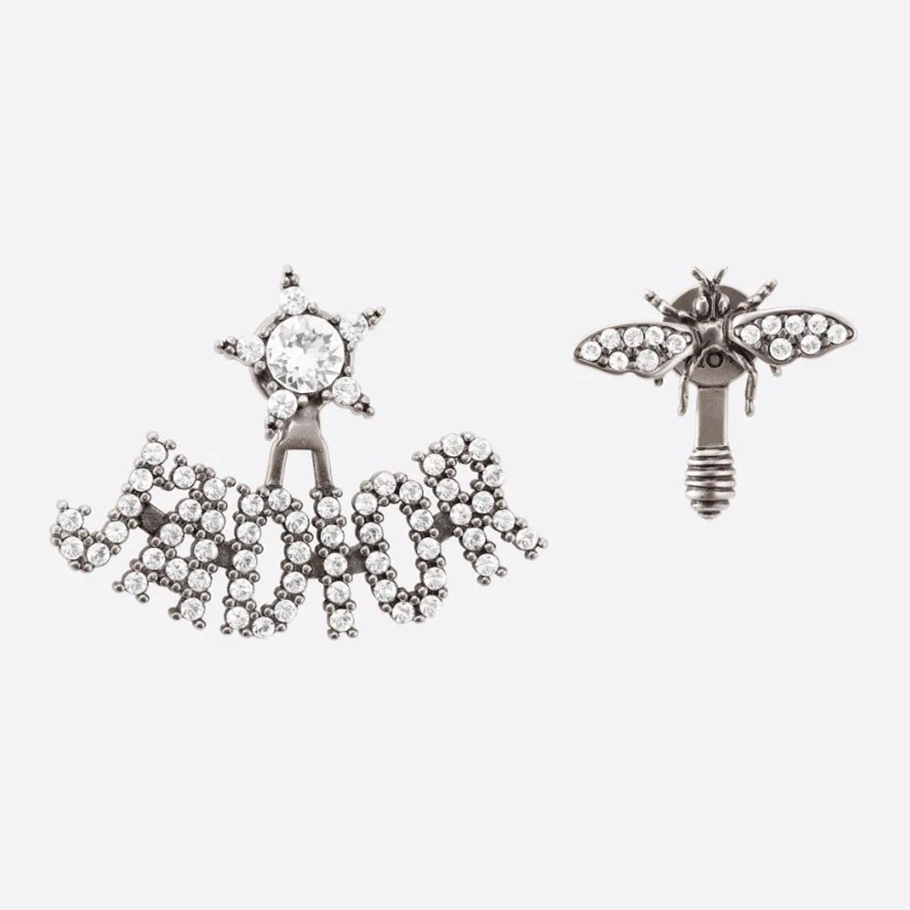Dior J adior Earrings Antique Palladium-Finish Metal and White Crystals for Women Dior J adior Earrings Antique Palladium-Finish Metal and White Crystals for Women