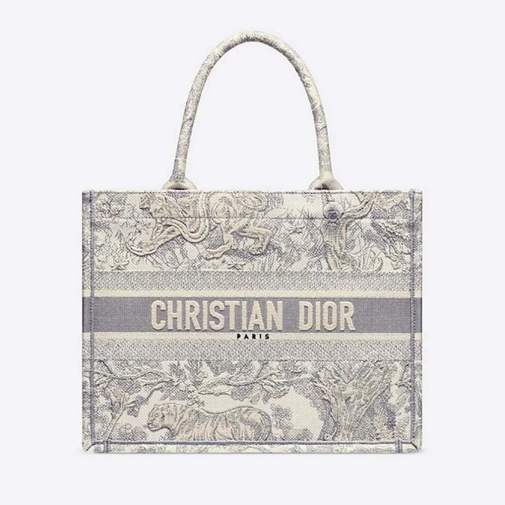 Dior Small Dior Book Tote Toile de Jouy Embroidery for Women in Silver Dior Small Dior Book Tote Toile de Jouy Embroidery for Women in Silver