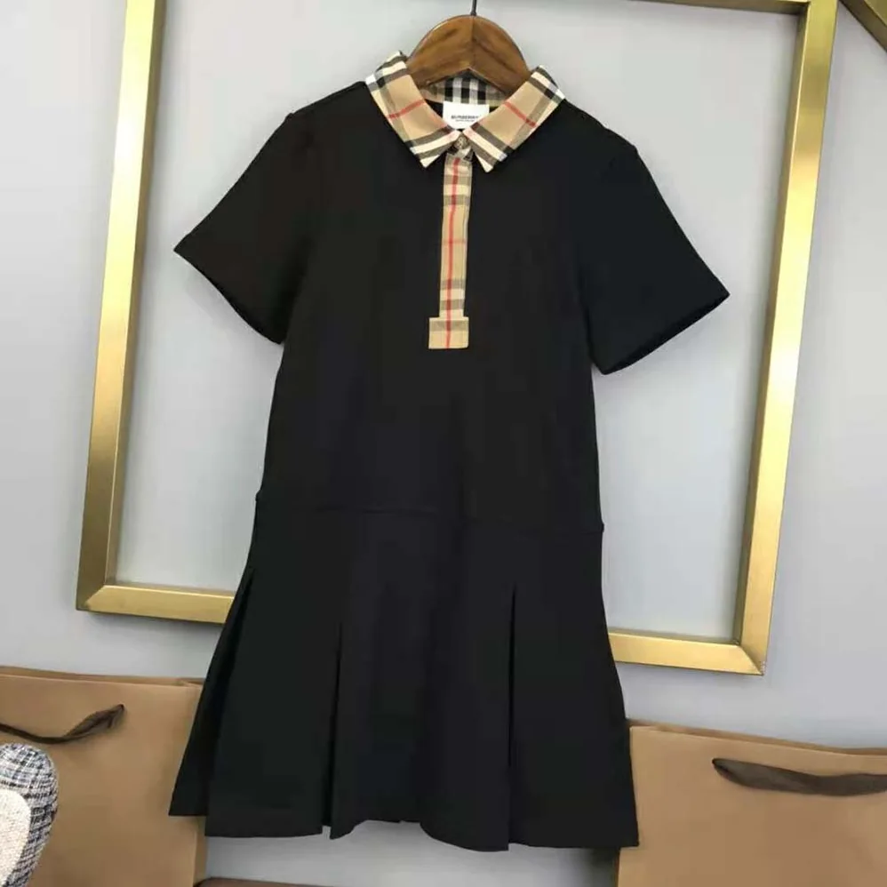Burberry Girls' Vintage Check Trim Cotton Piqué Polo Shirt Dress in Black Burberry Girls' Vintage Check Trim Cotton Piqué Polo Shirt Dress in Black