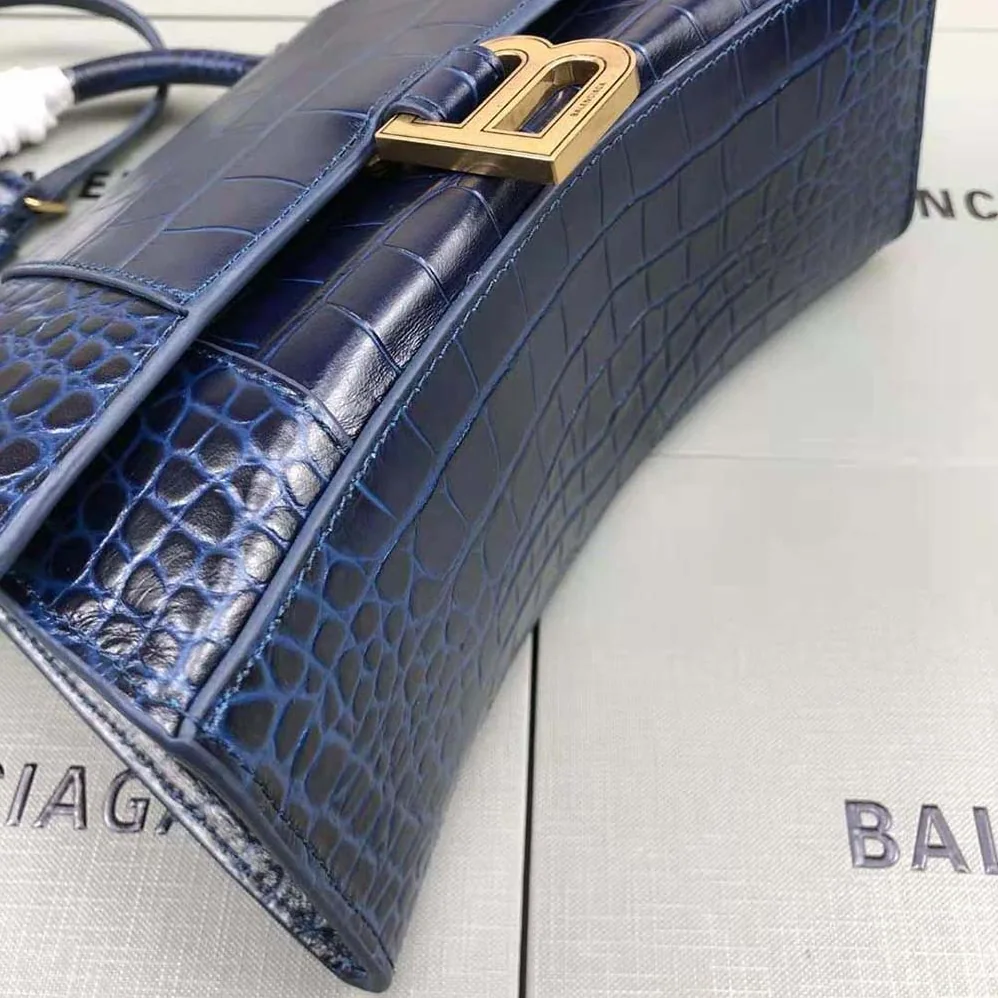 Balenciaga Hourglass Small Top Handle Bag in Navy Crocodile Embossed Calfskin for Women