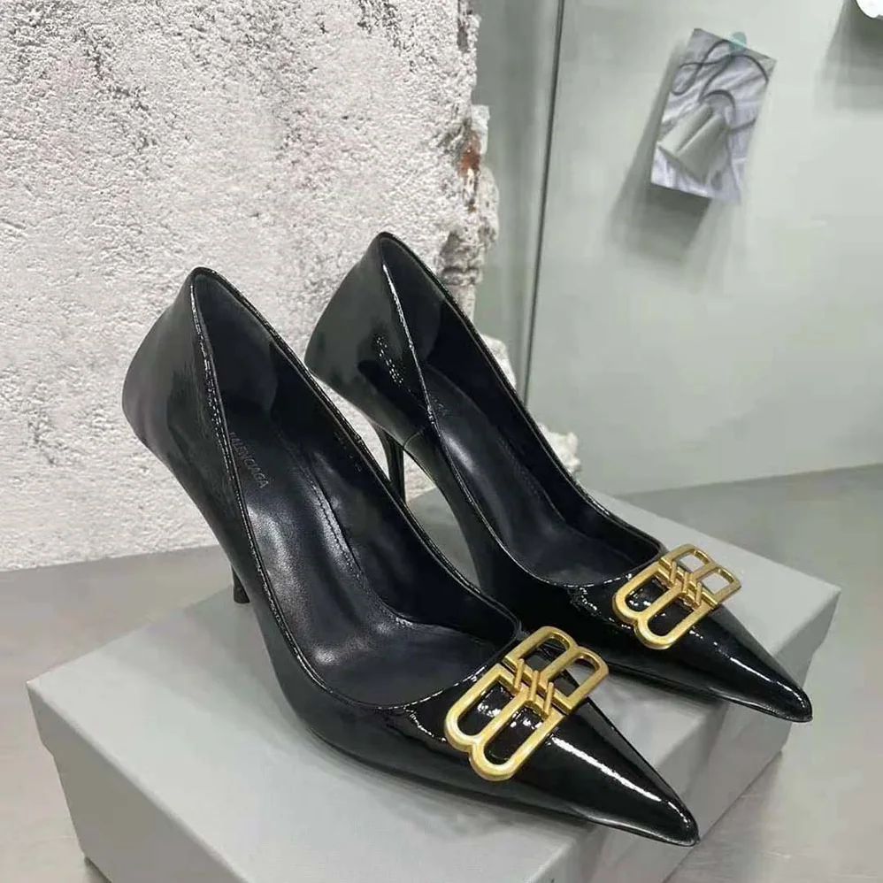 Balenciaga Square Knife BB 80mm Pump in Black Shiny Lambskin for Women