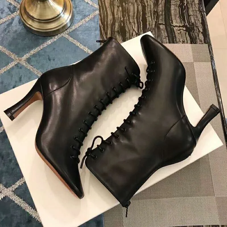 Celine Shoes Glove Bootie Laced Ankle Boot In Nappa Lambskin 90mm Heel for Women in Black Celine Shoes Glove Bootie Laced Ankle Boot In Nappa Lambskin 90mm Heel for Women in Black