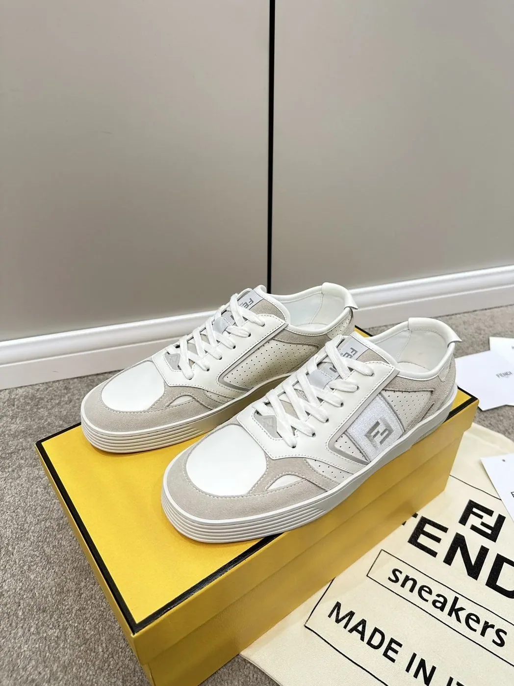 Fendi Lace in Up Sneakers Cream Fendi Lace in Up Sneakers Cream