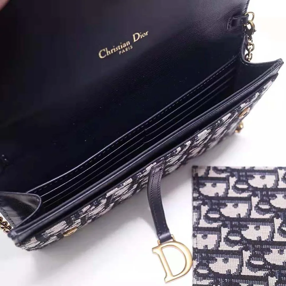 Dior Saddle Wallet Blue Dior Oblique Jacquard for Women