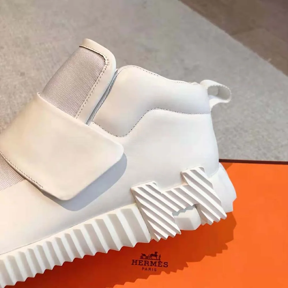 Hermes H Sneaker in Stretch Canvas and Calfskin for Men in White Hermes H Sneaker in Stretch Canvas and Calfskin for Men in White