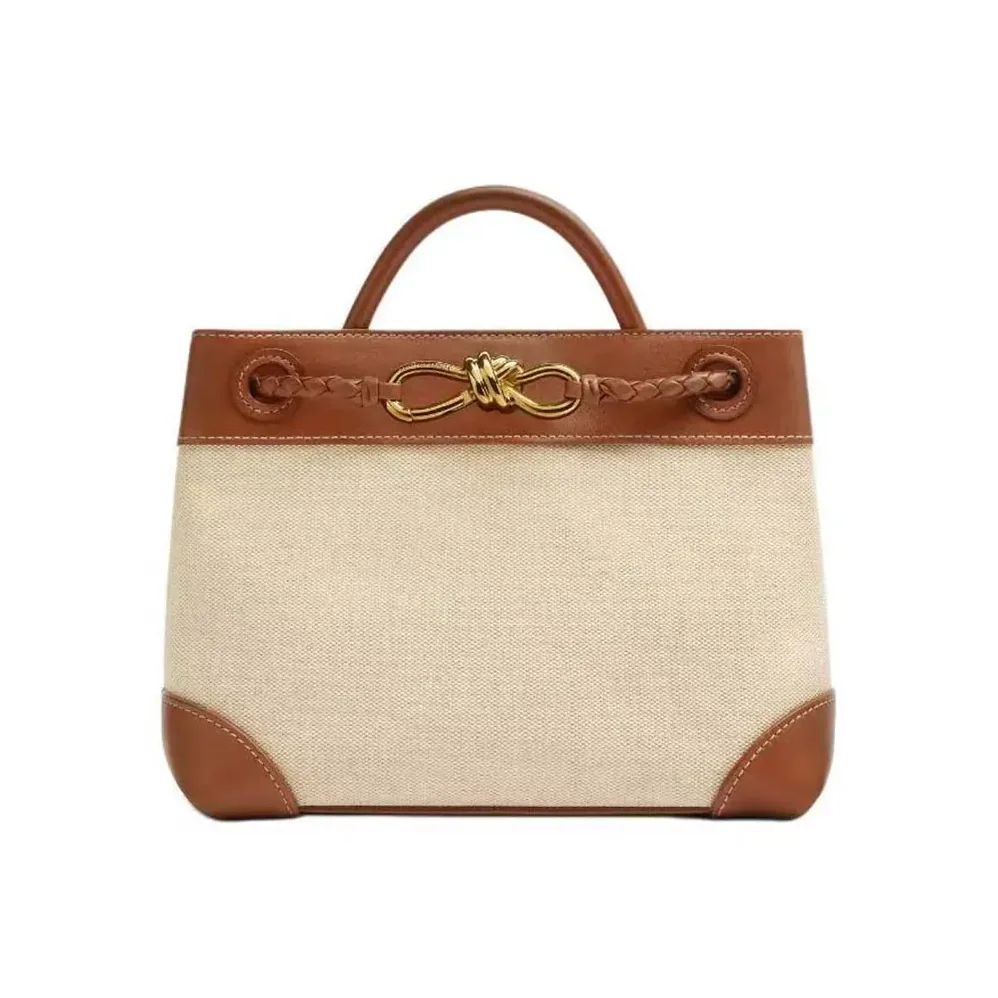 Bottega Veneta Small Andiamo in Calf Leather and Canvas for Women in Brown