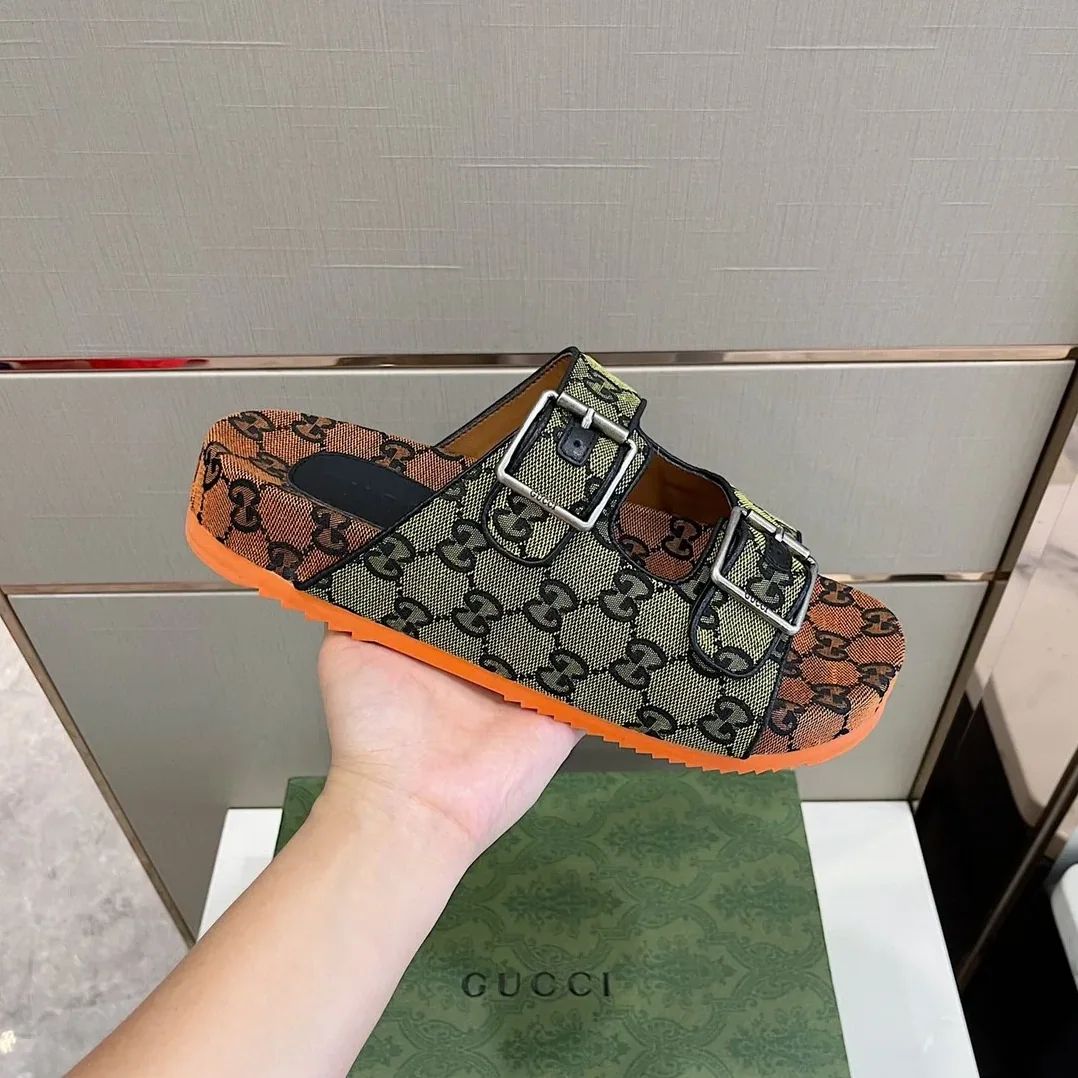 Gucci Slide Sandal With Straps Orange And Green 2HK60 Gucci Slide Sandal With Straps Orange And Green 2HK60