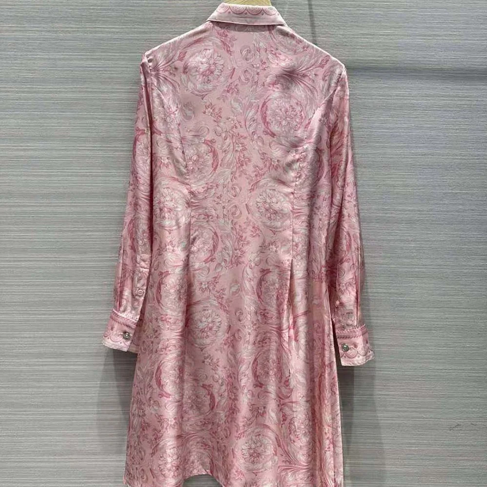 Versace Barocco Silk Midi Shirt Dress for Women in Pink Versace Barocco Silk Midi Shirt Dress for Women in Pink