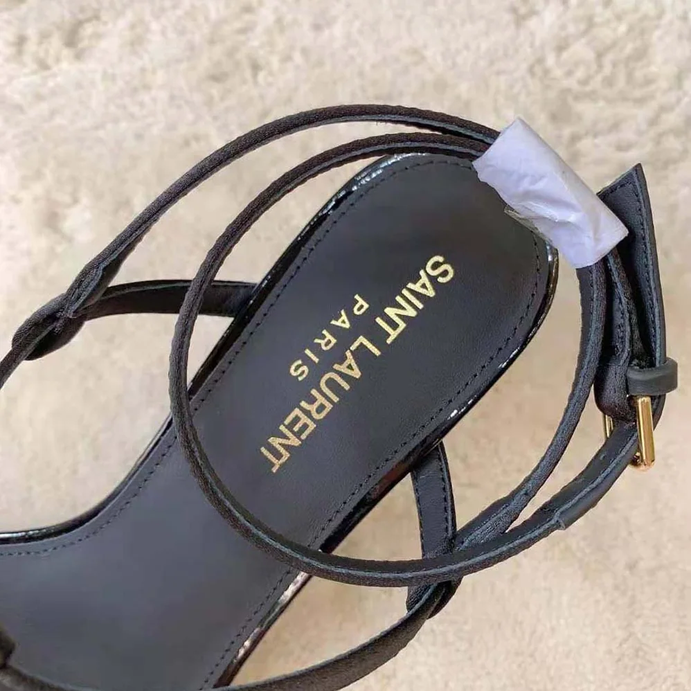 Saint Laurent YSL Cassandra Sandals in Silk Satin for Women in Black Saint Laurent YSL Cassandra Sandals in Silk Satin for Women in Black