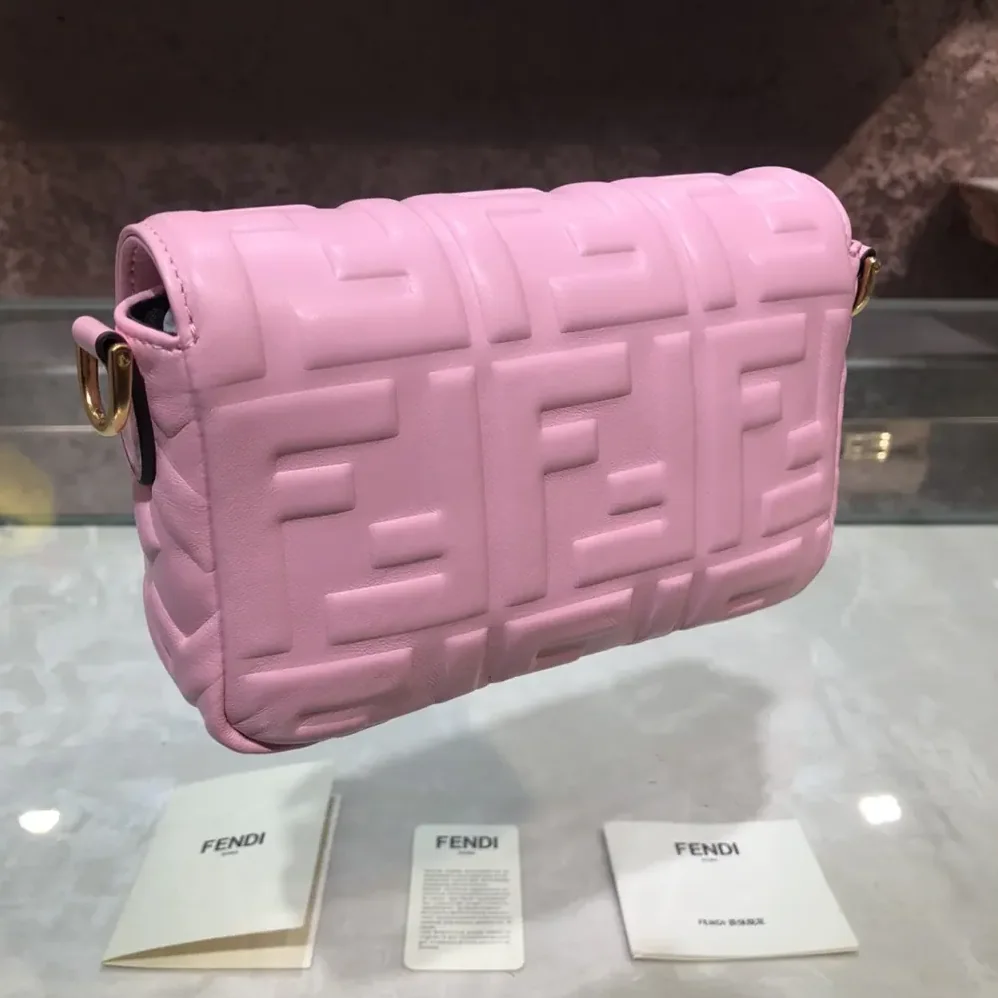Fendi Baguette Mini Pink Nappa Leather Bag with FF Motif for Women